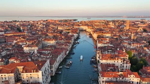 Venice Sunrise Skyline Aerial View of the Grand Canal Gondolas Italy