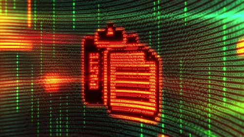 L'icône de collage s'allume sur le flux de données en mouvement du code informatique