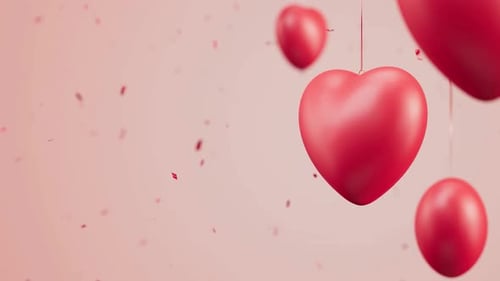 3D Red Hearts Falling Confetti Romantic Background Animation