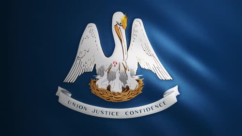 Authentic Waving Louisiana State Flag with Pelican Emblem Animation