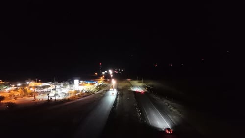 Lonely Highway Truck Stop At Night