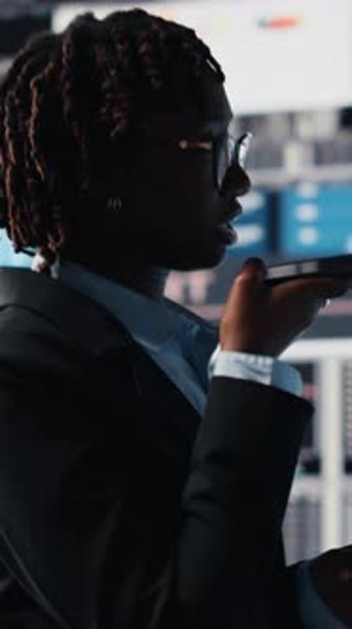 Vertical Video Woman Sharing Voice Note to Coworker on Phone