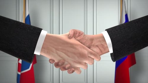 Animated 3D Handshake for International Business or Diplomacy