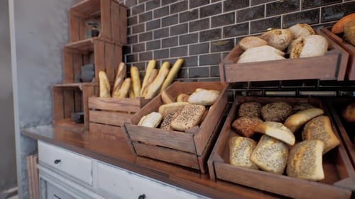Fresh Bread on Shelves in Bakery