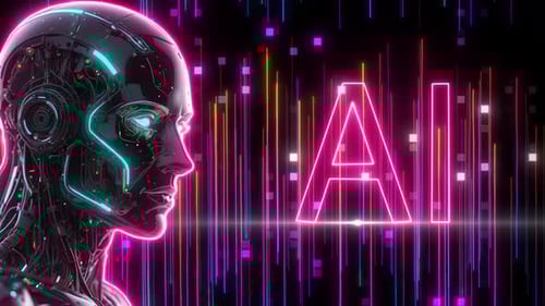 Futuristic Ai Robot With Capital Ai Latter Glowing Futuristic Ai Text Animation On Digital Backgroun