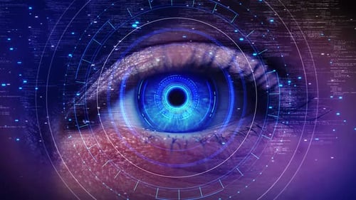 Human Eye Futuristic Digital Interface Biometric Scanning Eye of Modern Technology Binary Codes
