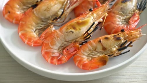 grilled river prawns or shrimps - seafood style