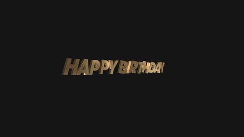 Happy Birthday 3D Text Gold Alpha Channel