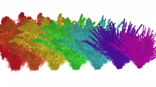 Bunter Smoke Powder Burst-Effekt auf weißem Hintergrund. Bunte Rauchbombenexplosion, abstrakte Farbe