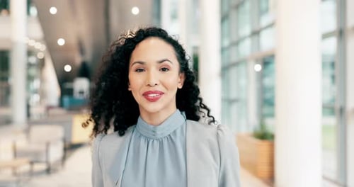 Happy, smile and walking with business woman in office for professional, manager and pride