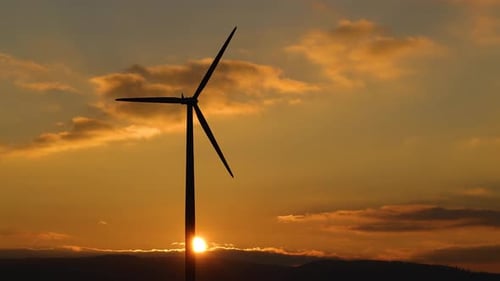 Windmill Farm At Sunset With Silhouettes