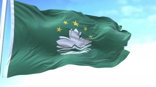 Macau Horizontal Flag Waving Fast in the Sky