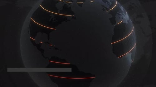 Headline Collection: Swipe up open to a dark black canvas with spinning globe with overlay of a tabl