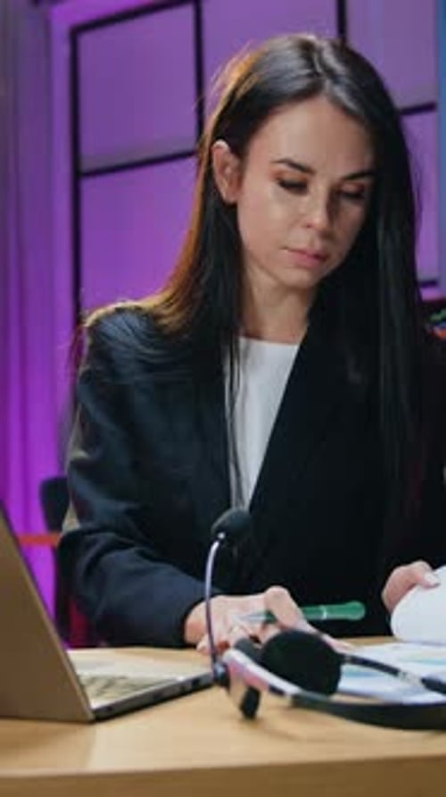 Goodlooking Successful Responsible Experienced Brunette Female Office Manager in Black Formal Wear