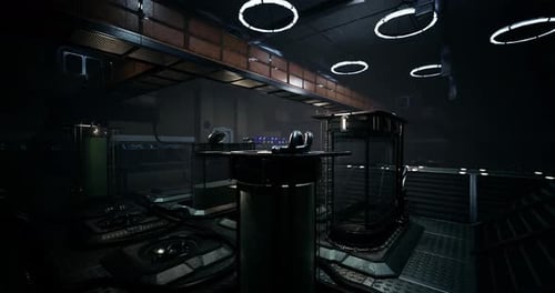 Dark Futuristic Sci-Fi Industrial Room Loop Background Animation
