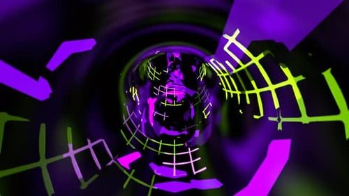 Purple And Light Green Moving Along The Abstract Neon Portal Background Vj Loop In 4K