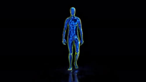 Futuristic Neon Outline Human Figure Walking Animation