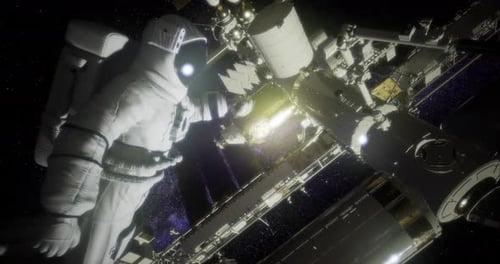 Astronaut Performs Maintenance on Space Station During Extravehicular Activity