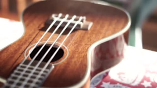 Close-up rack focus on a Spanish guitar