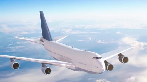 Avião voando acima das nuvens e lindo céu azul sob a luz do sol, viagem com avião, avião v