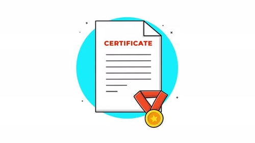4K-Zertifikat mit Goldmedaille. Animationsvideo zum Champion and Reward Konzept
