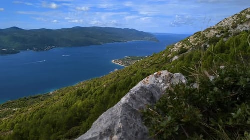 Dramatic sea and mountain view from mountain hill top