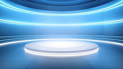 Futuristic Blue Virtual Studio Stage with Glowing Platform