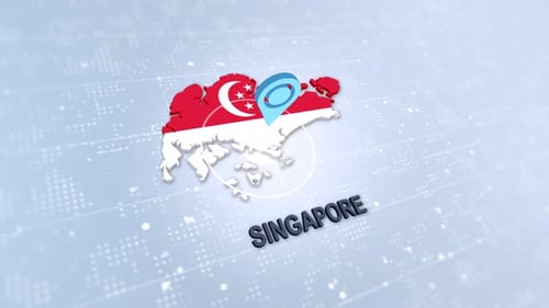 Animated 3D Map of Singapore Flag with Location Pin