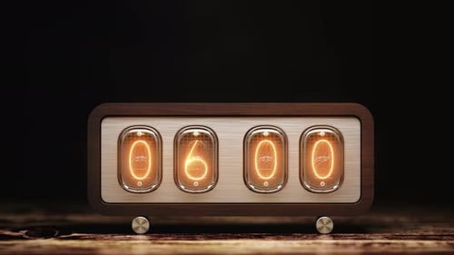 Vintage Retro Nixie Tube Clock Counts Down the Time 24h 3d Animation