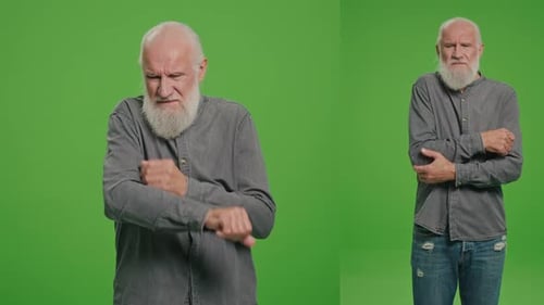 2In1 Split Green Screen MontageA Portrait of An Old Man with a Sore Elbow