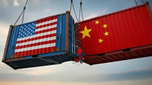 Us Vs China Trade War Concept – Shipping Containers Collision, Global Economy Conflict Animation