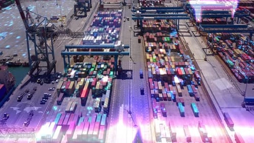 Futuristic Port harbor with 5G network and technology data communication
