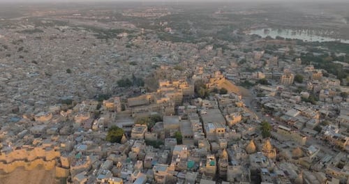 Aerial view of Jaisalmer Fort and old town, India.
