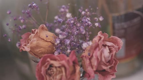 Assorted Bouquets of Wedding Decorative Dried Flowers in Vases
