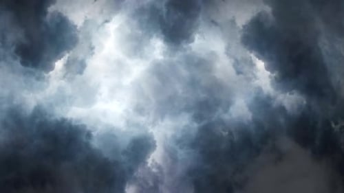 a thunderstorm that occurred in the dark clouds above the sky.