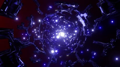 A stream of blue particles flies through the cosmic web VJ loop 3d render. Background for night