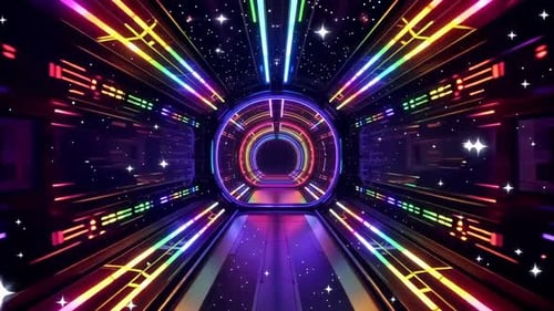Tunnel spatial futuriste arc-en-ciel au néon, science-fiction, Warp Speed Anima
