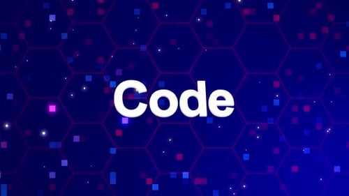 Digital Hexagon Grid Background with Code Text Reveal
