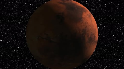 3D Mars planet rotating. View of the Mars planet . With space.