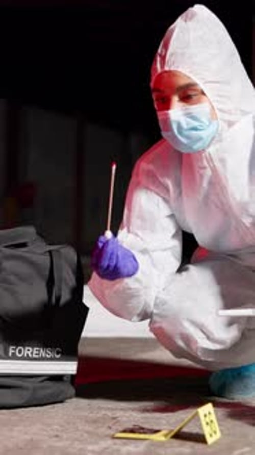Forensic, sample and crime scene on road, outdoor and swab for medical research