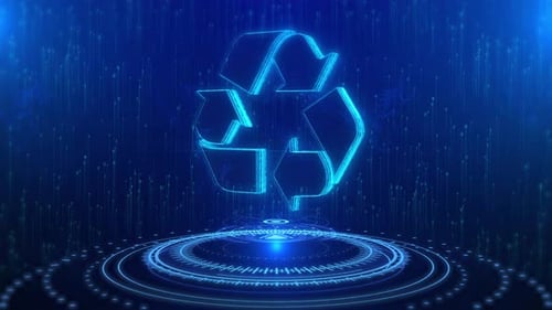 Animated Digital Recycle Icon on Tech Background