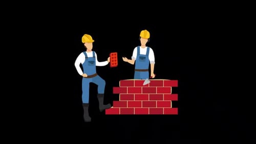 2D Construction Worker Cartoon Character Alpha Channel