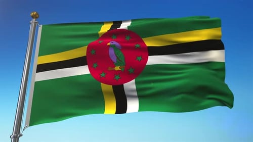 Dominica National Flag Waving in Realistic Wind