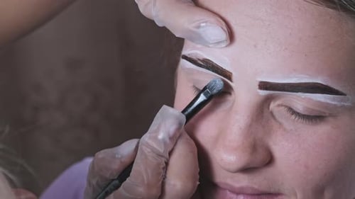 Building the Shape of Eyebrows Tint Procedure of Natural Henna Beauty Salon