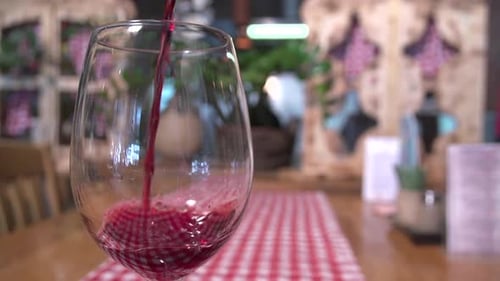 Pouring Red Wine into Glass at Home