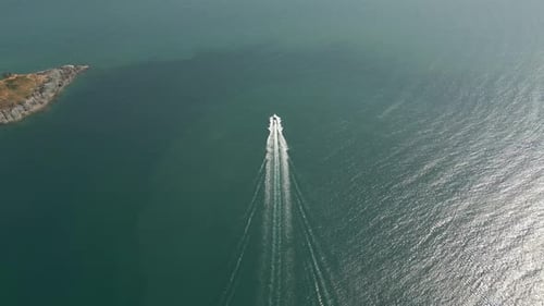 Aerial View of a Speedboat in Tropical Sea in Thailand