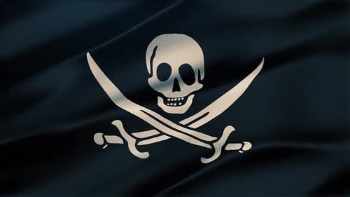 Realistic Waving Pirate Flag With Jolly Roger Skull