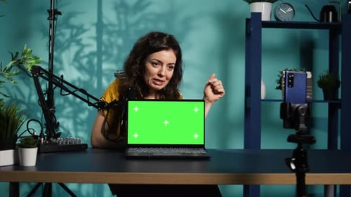 Internet Show Host Doing Green Screen Laptop Unboxing Content