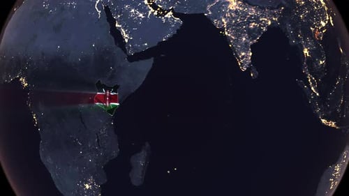 Earth Globe Zoom to Kenya Map with Flag Reveal