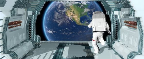 Astronaut Floats from Spaceship into Orbit with Earth View
